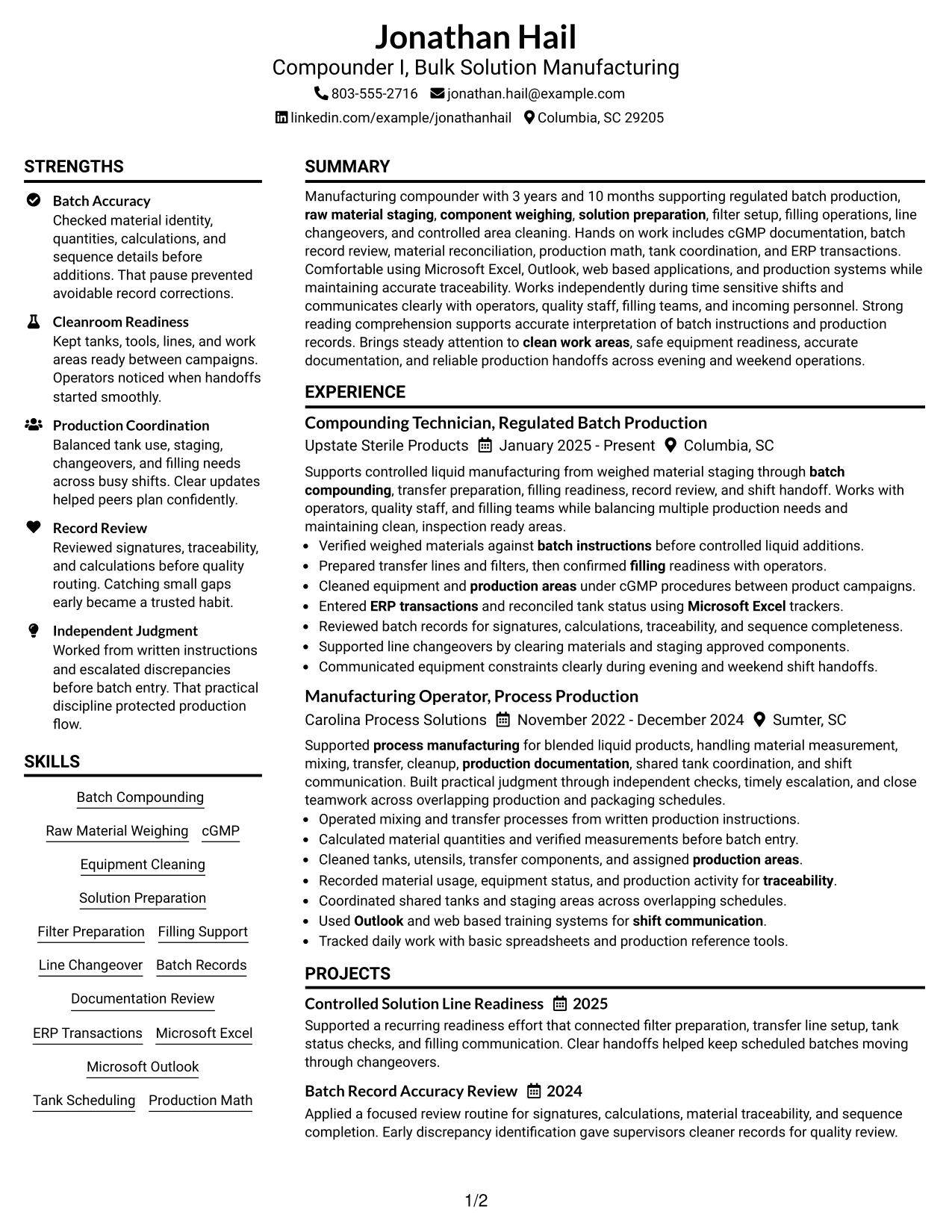 Resume Example Page 1
