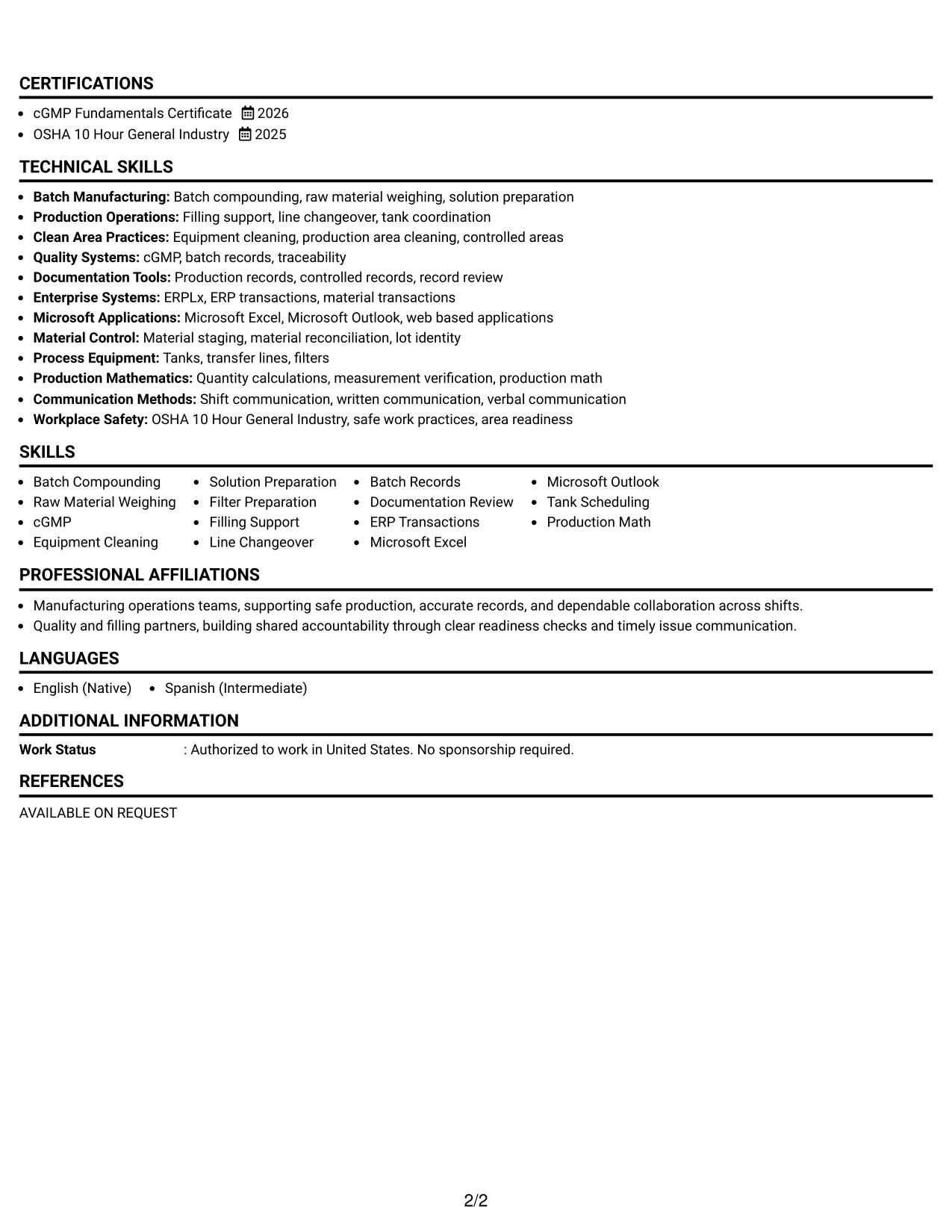 Resume Example Page 2