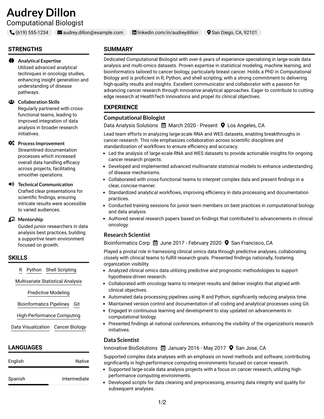 Resume Example Page 1