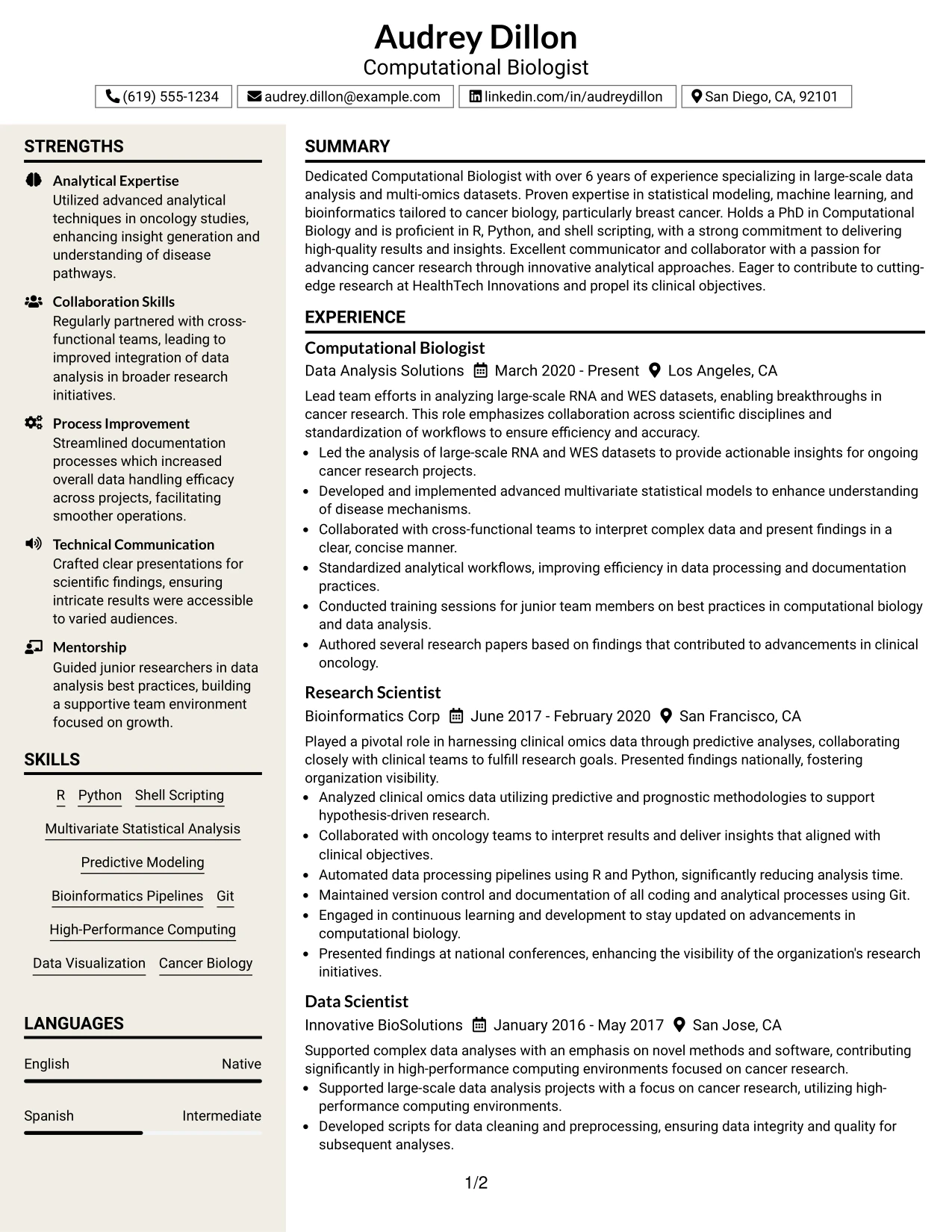 Resume Example Page 1