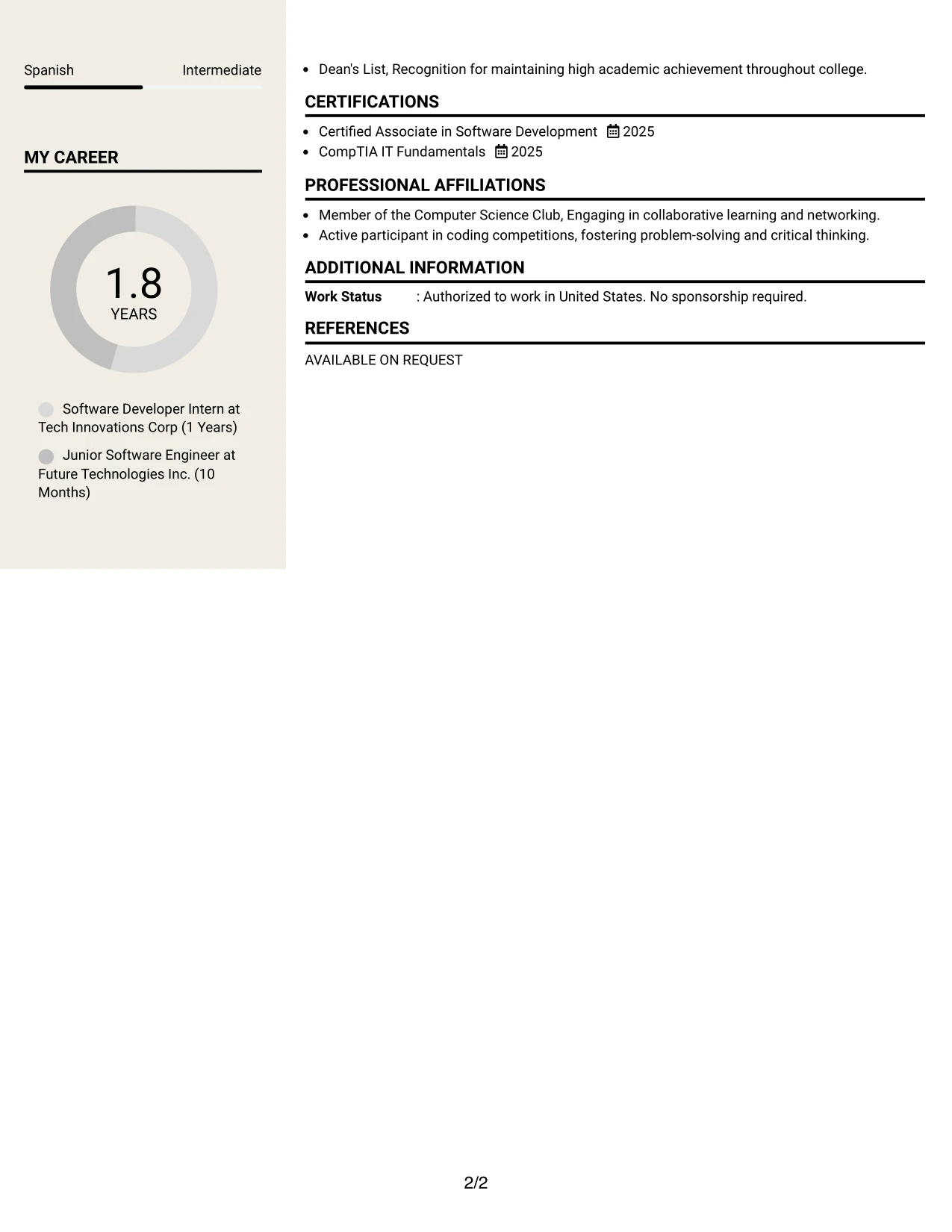 Resume Example Page 2