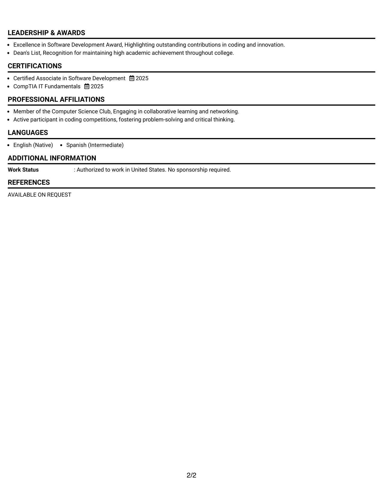 Resume Example Page 2
