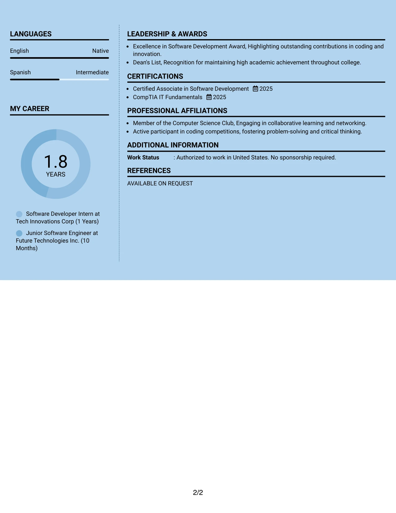 Resume Example Page 2