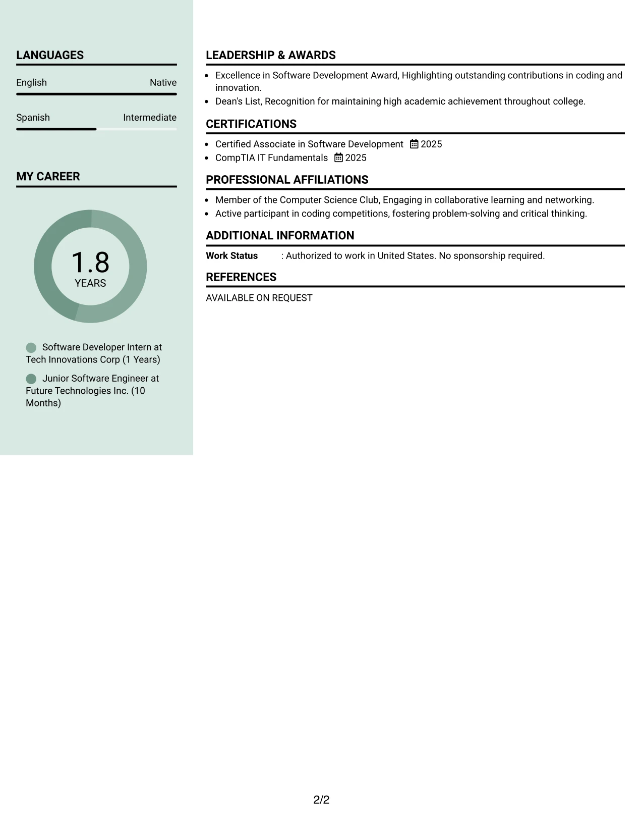 Resume Example Page 2