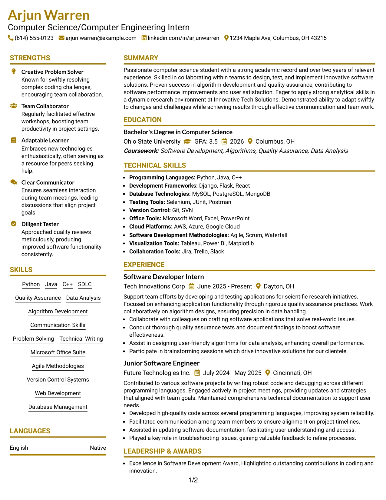 Resume Example Page 1