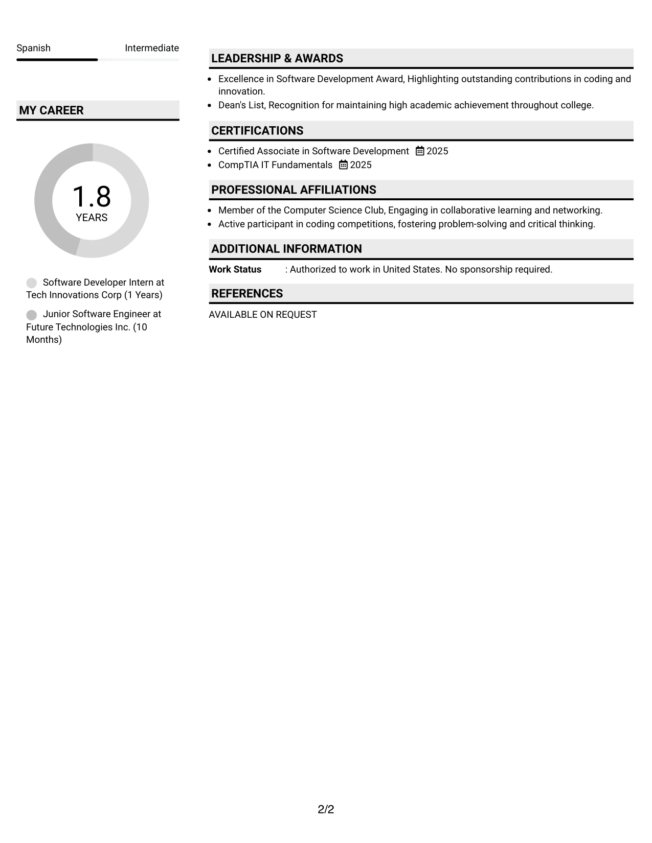 Resume Example Page 2