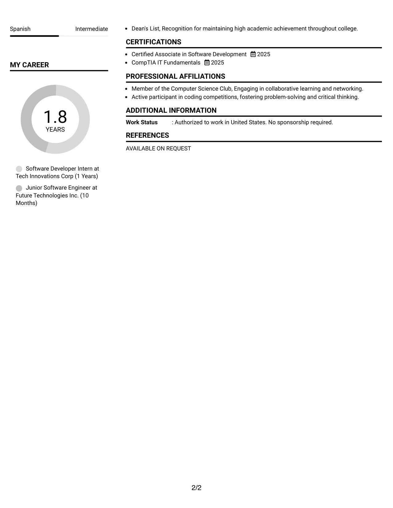 Resume Example Page 2