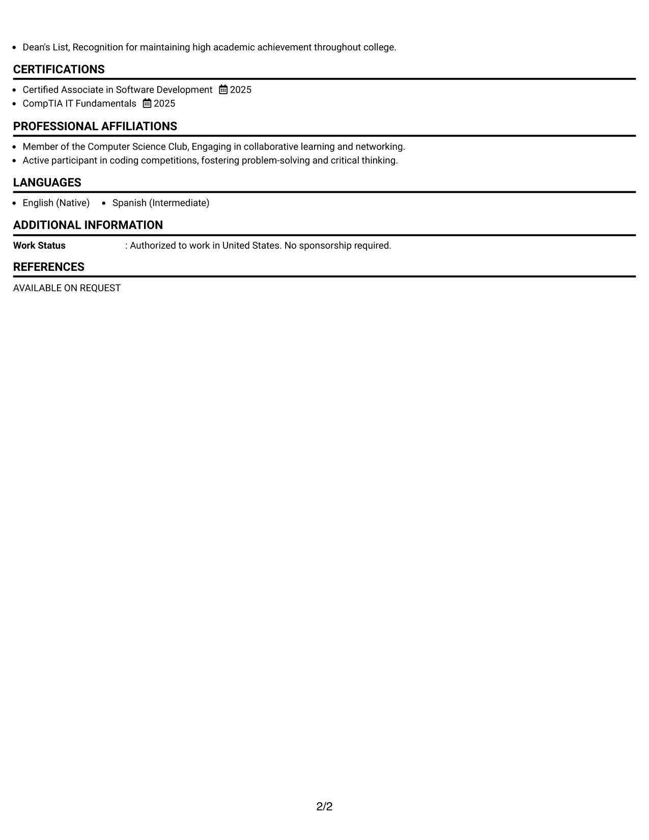 Resume Example Page 2