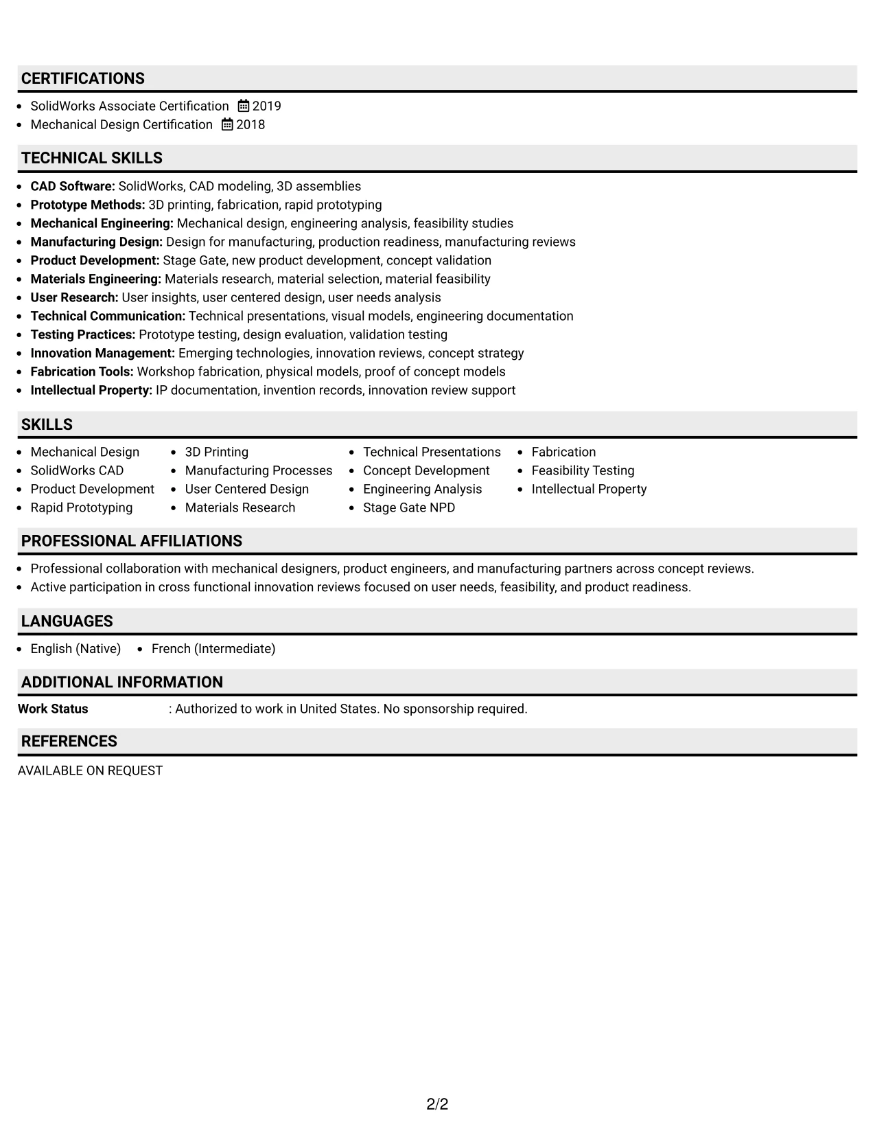 Resume Example Page 2
