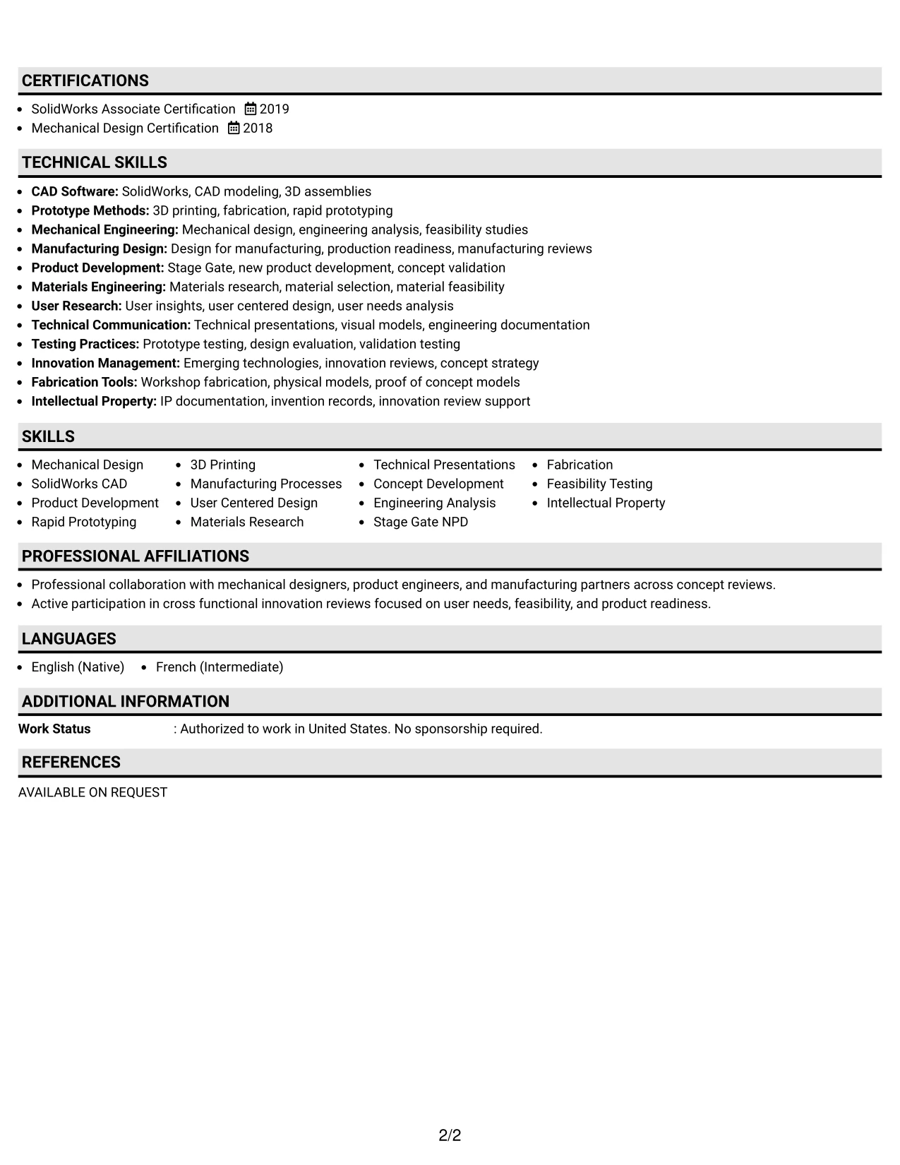 Resume Example Page 2