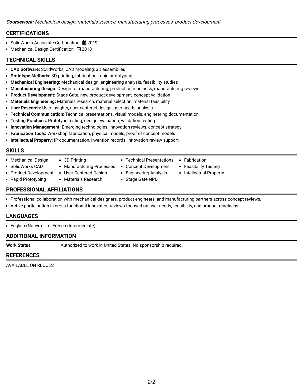 Resume Example Page 2