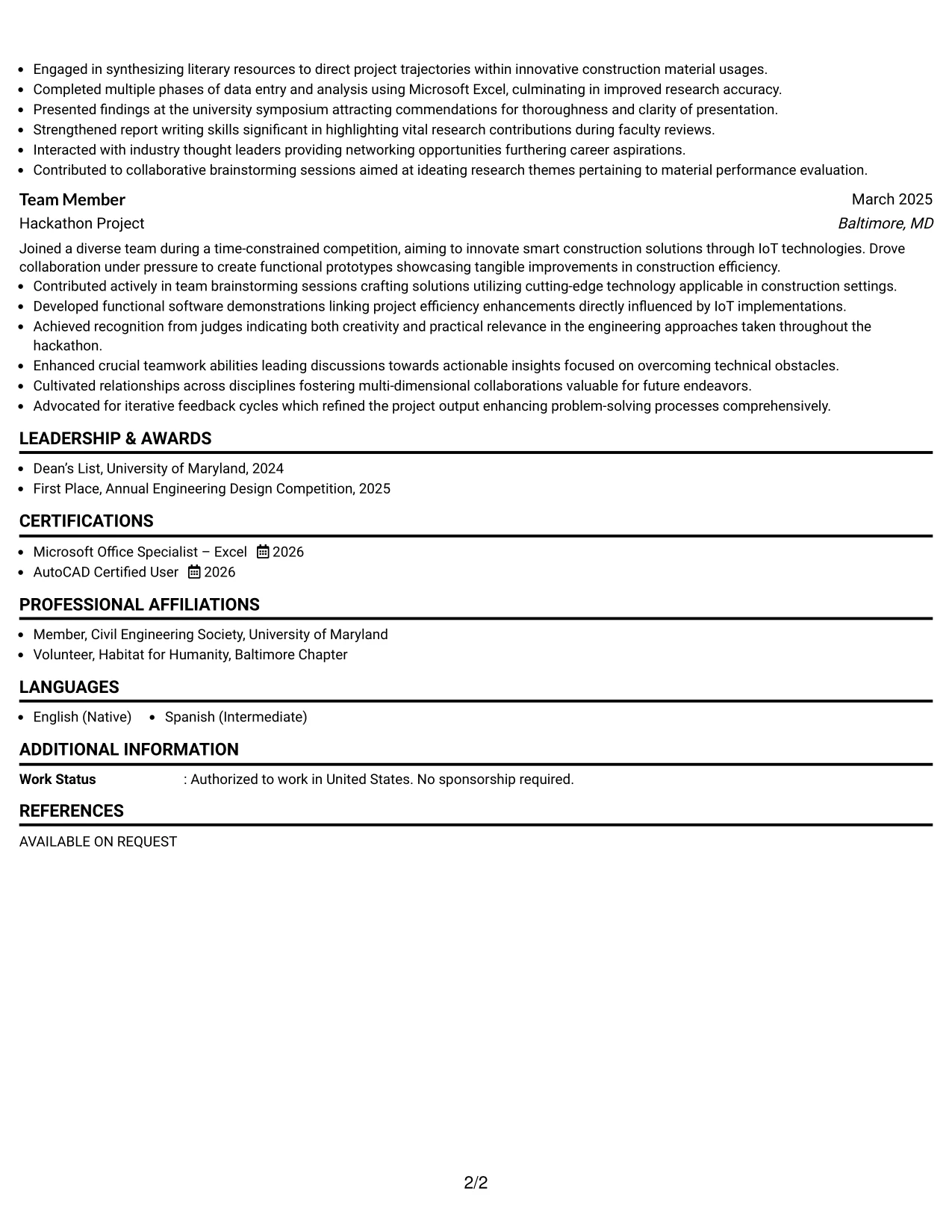 Resume Example Page 2