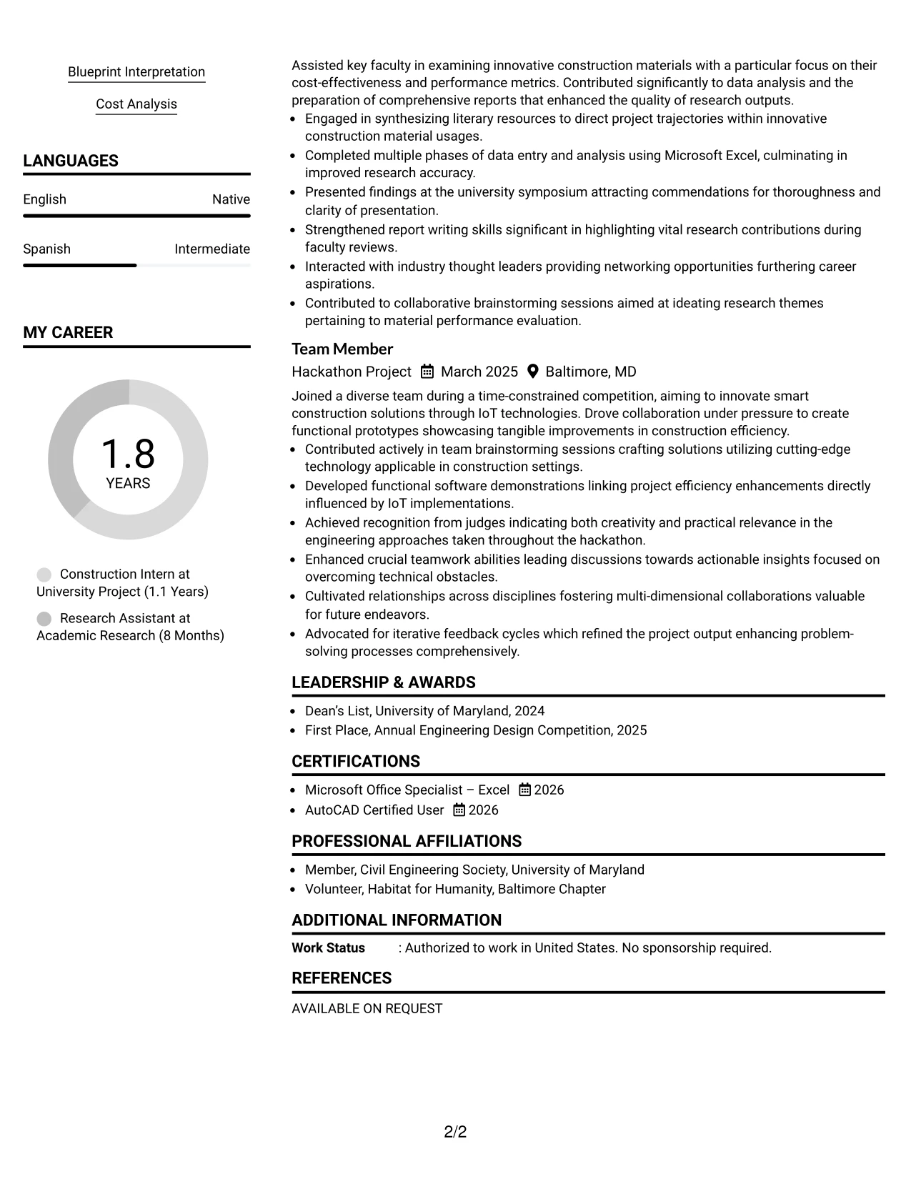 Resume Example Page 2