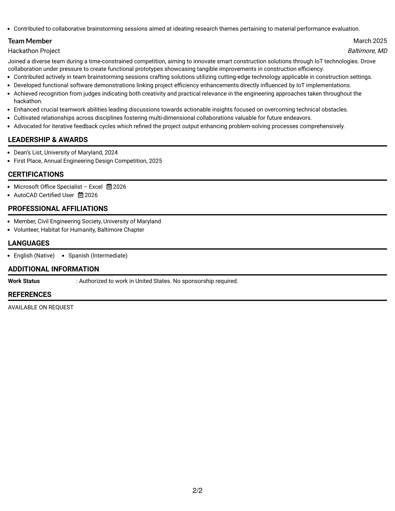 Resume Example Page 2