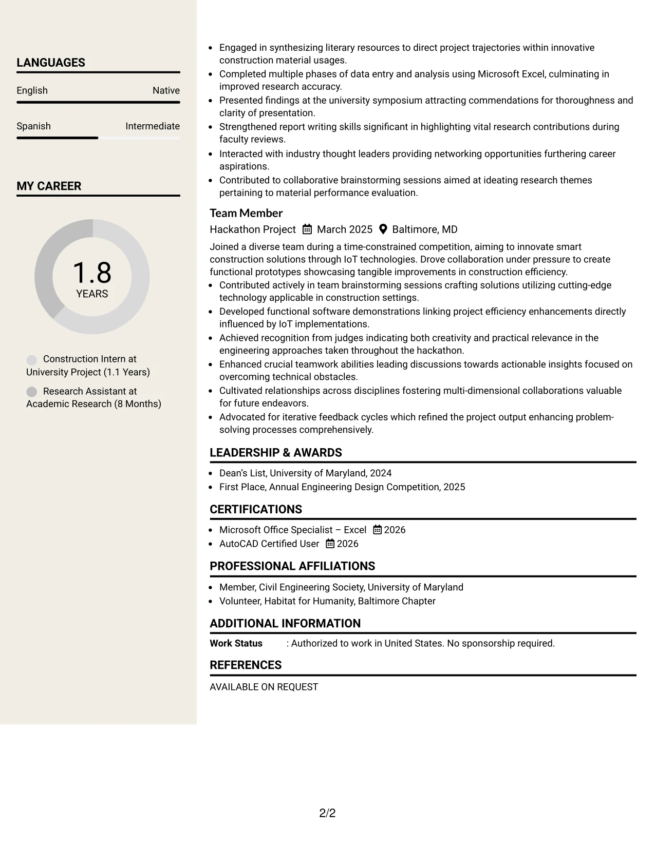 Resume Example Page 2