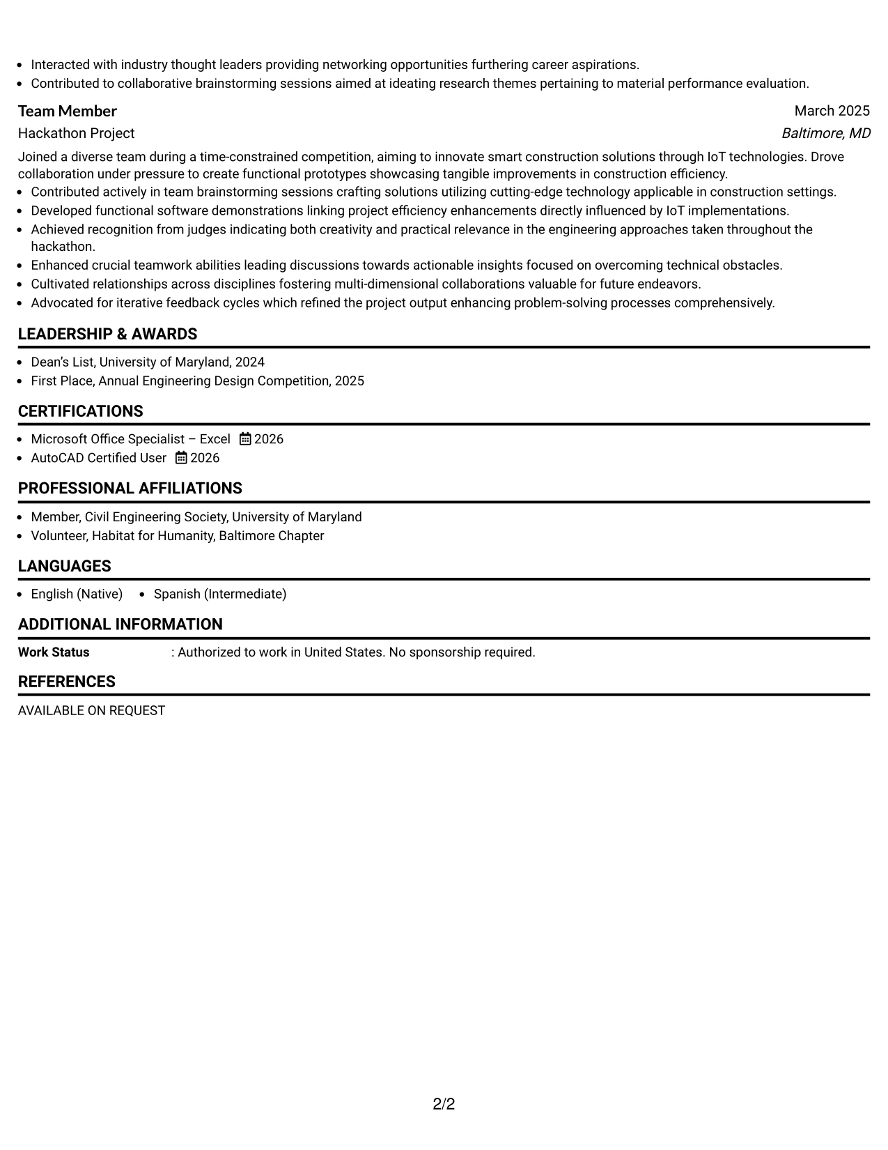 Resume Example Page 2