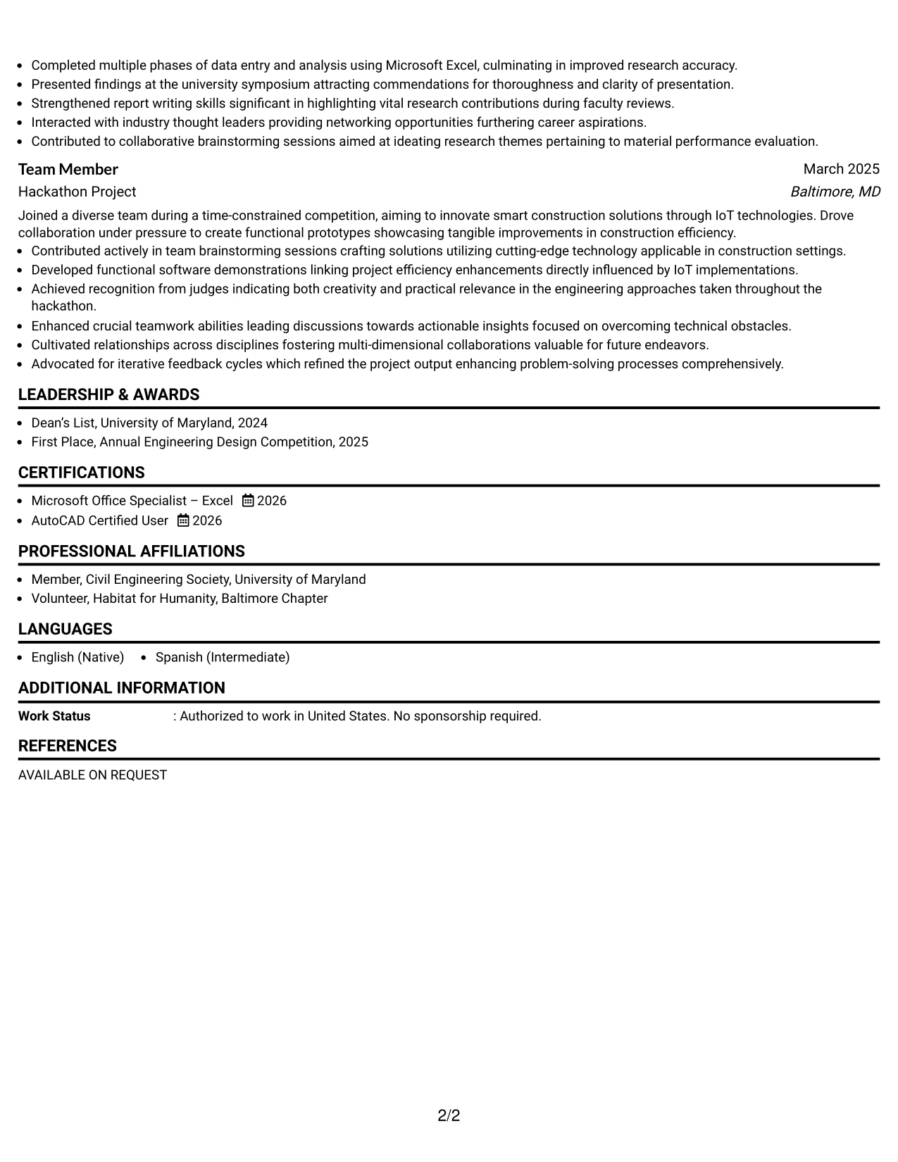 Resume Example Page 2