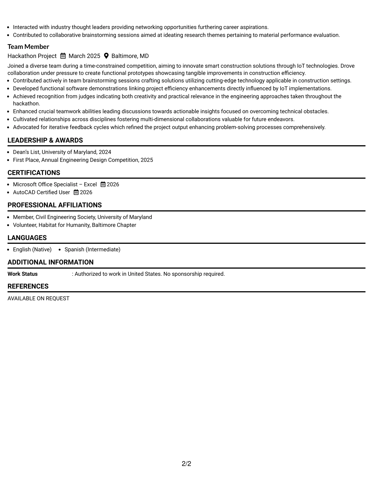 Resume Example Page 2