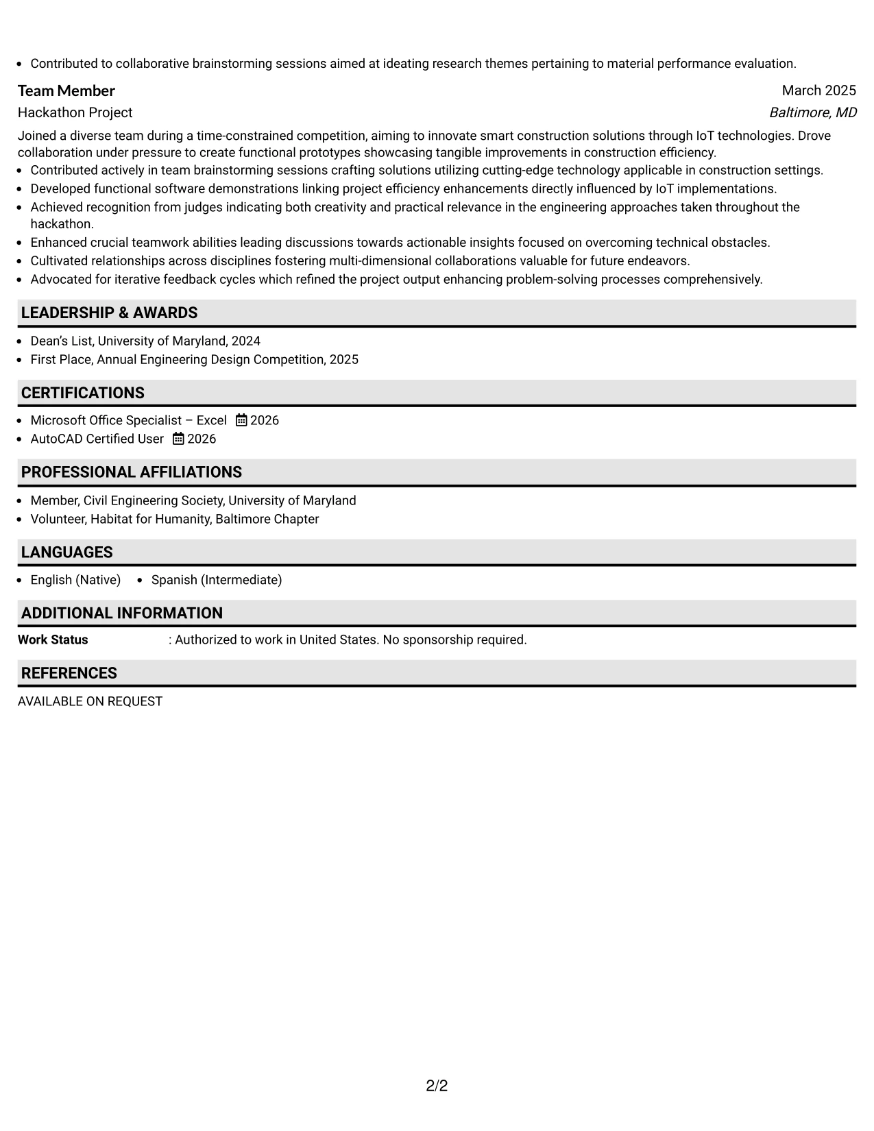 Resume Example Page 2
