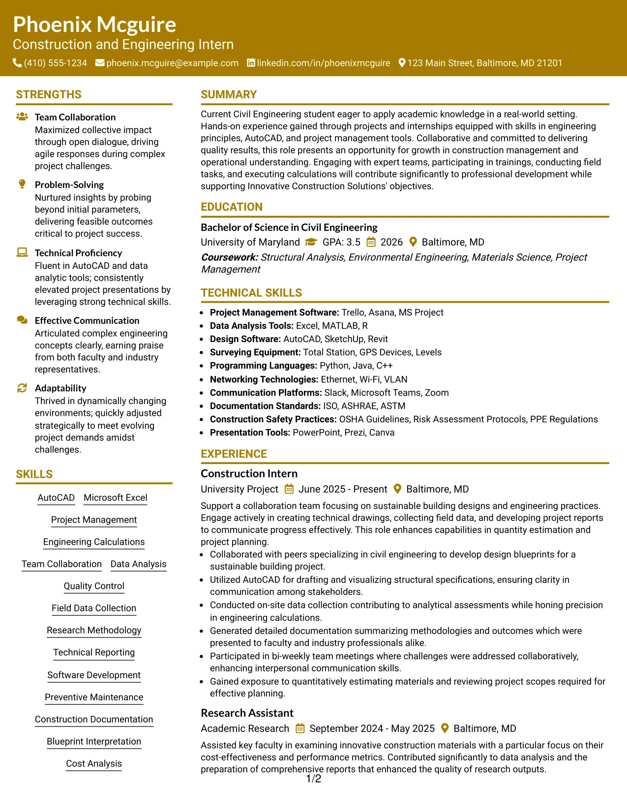 Resume Example Page 1