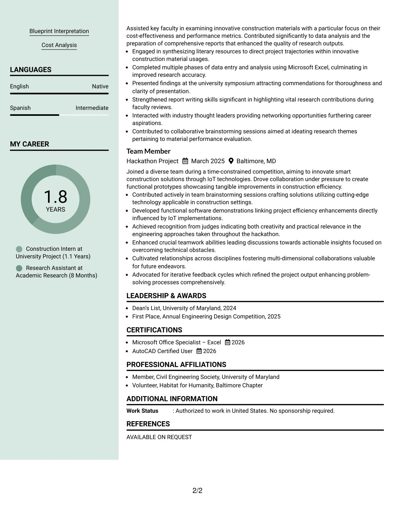 Resume Example Page 2