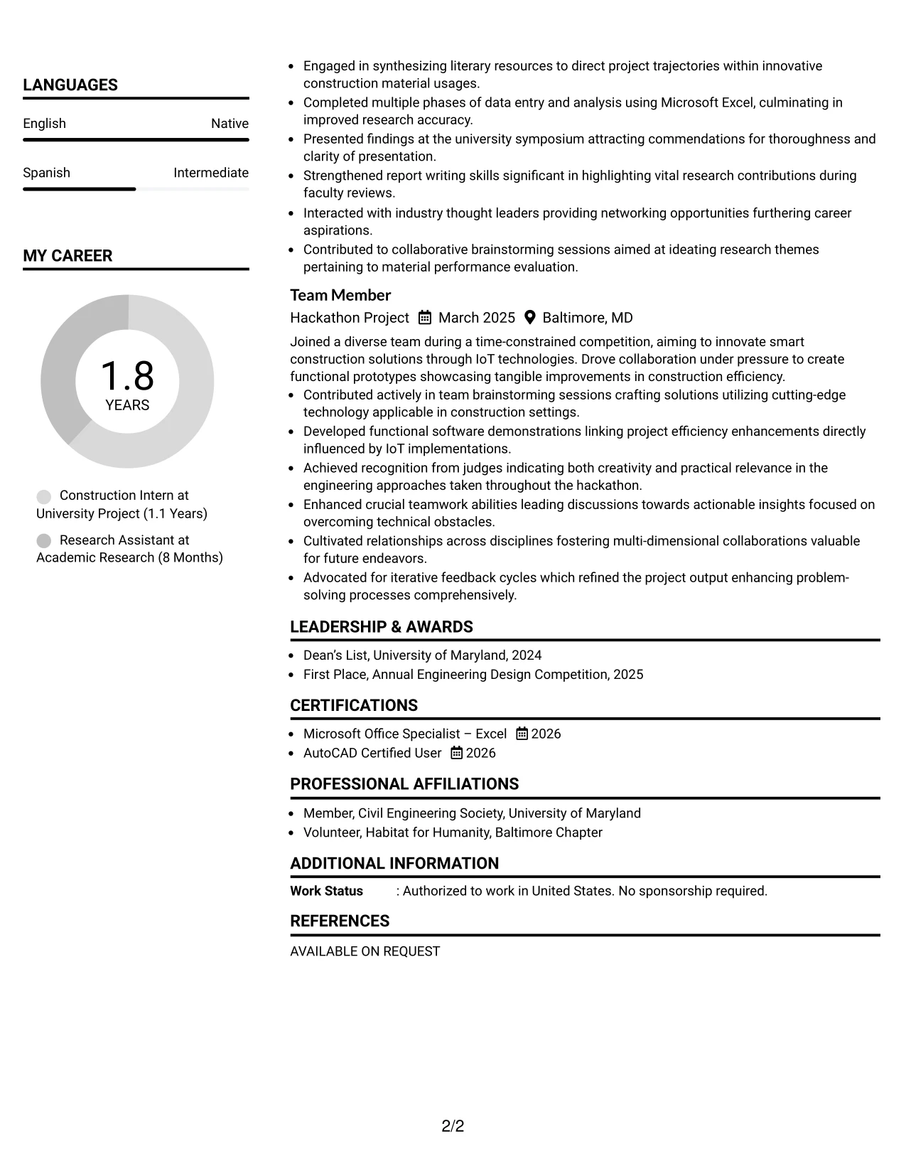 Resume Example Page 2