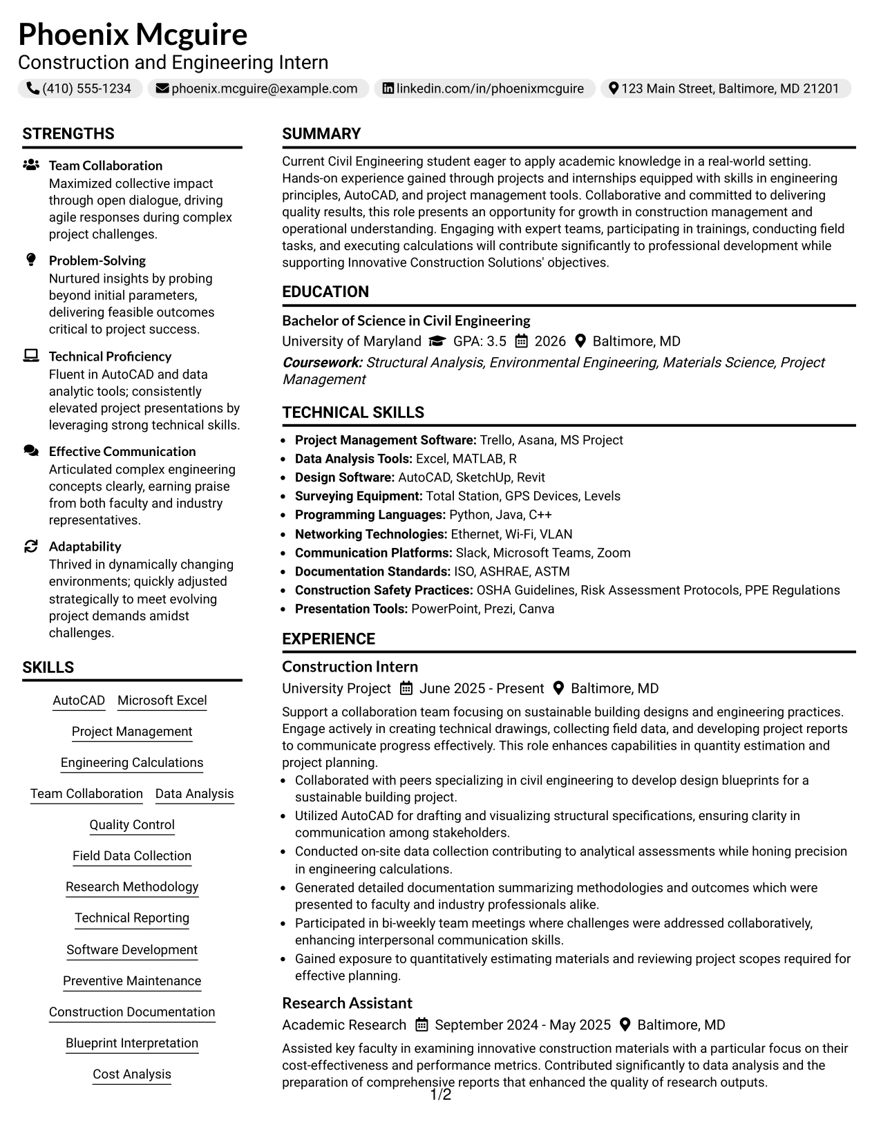Resume Example Page 1