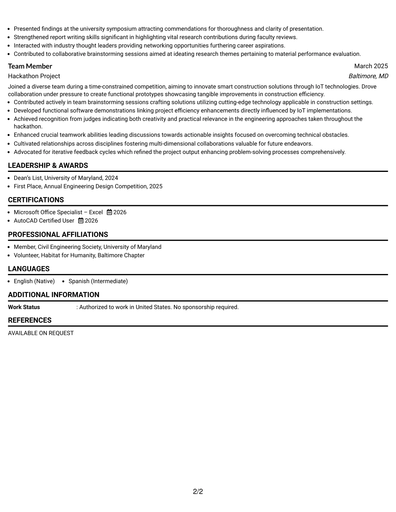 Resume Example Page 2