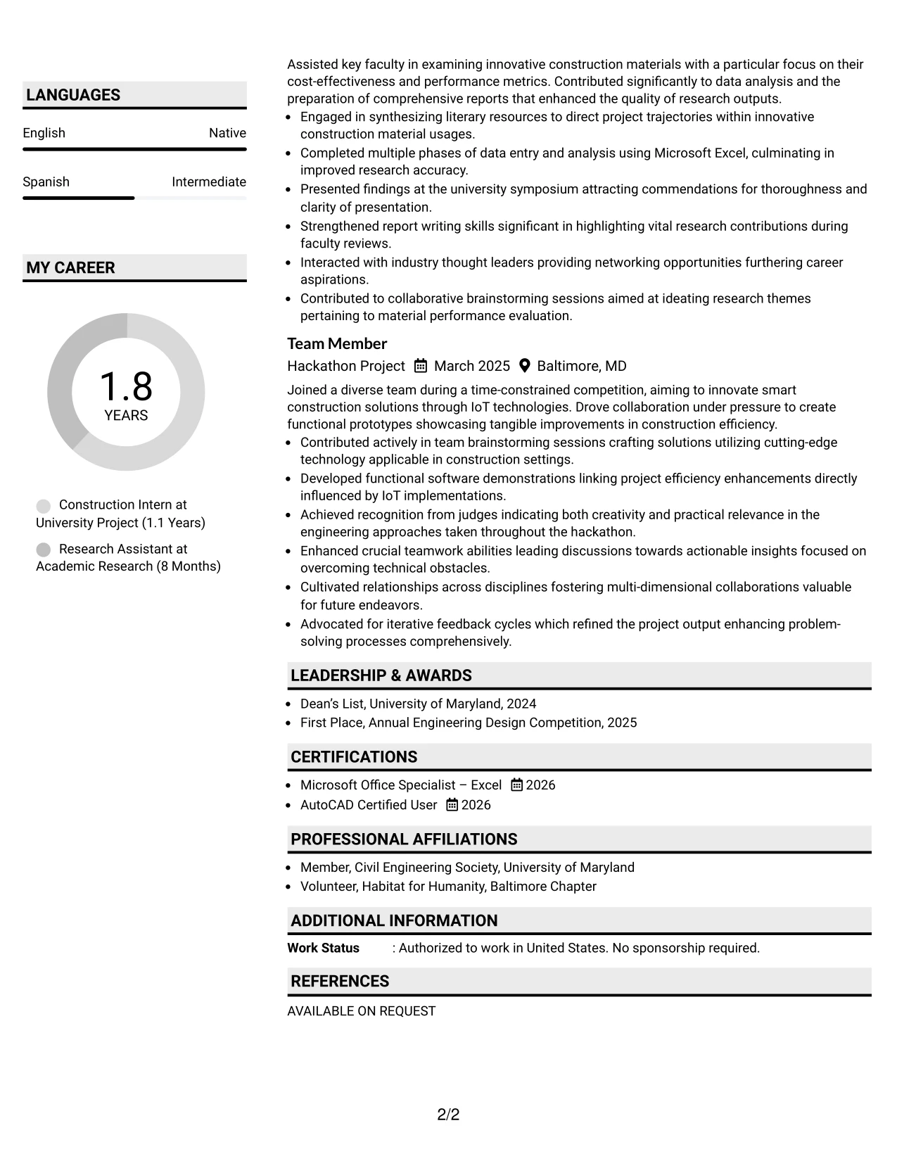 Resume Example Page 2
