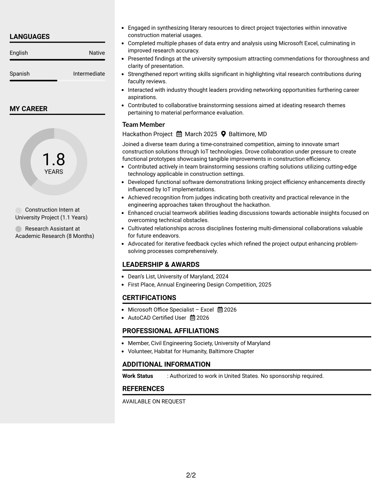 Resume Example Page 2