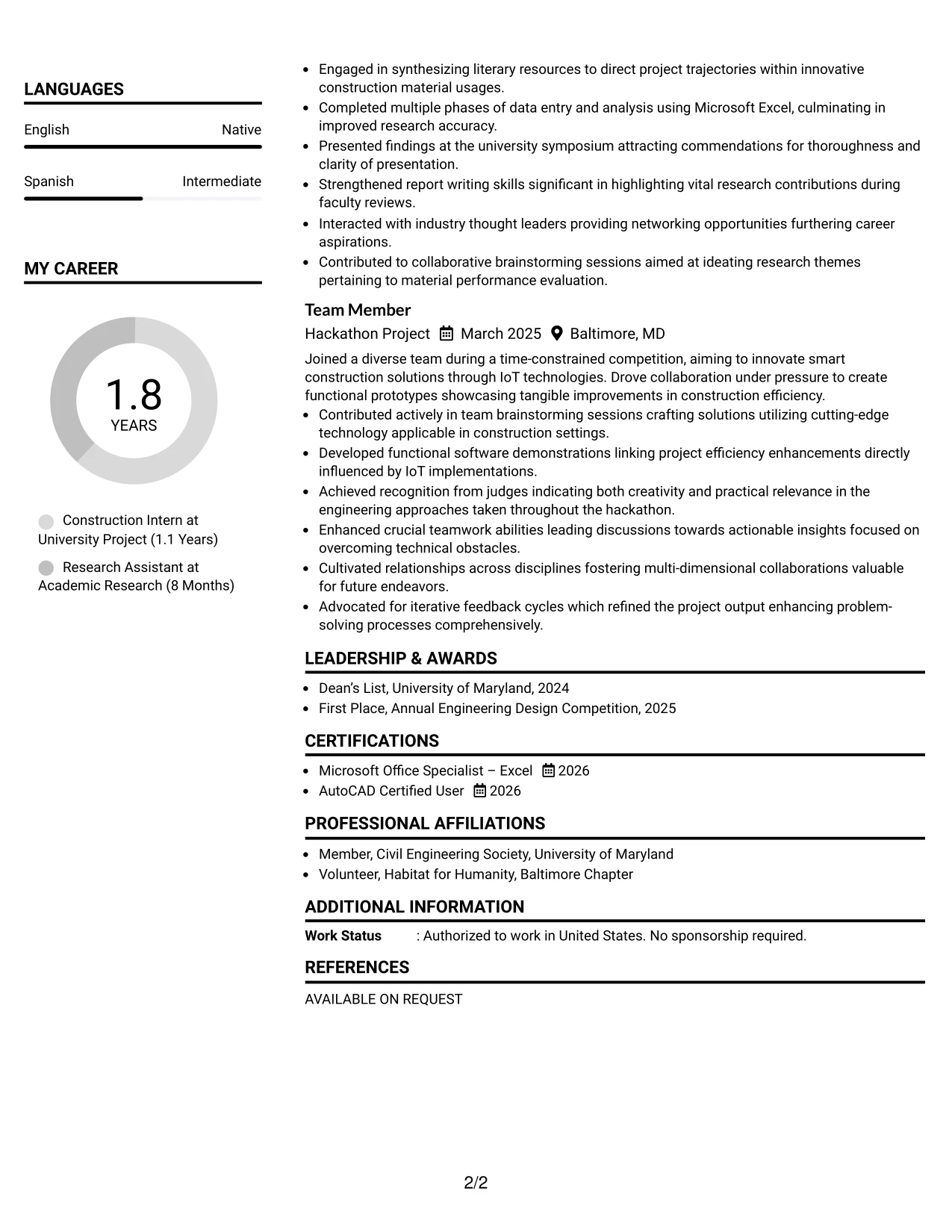 Resume Example Page 2