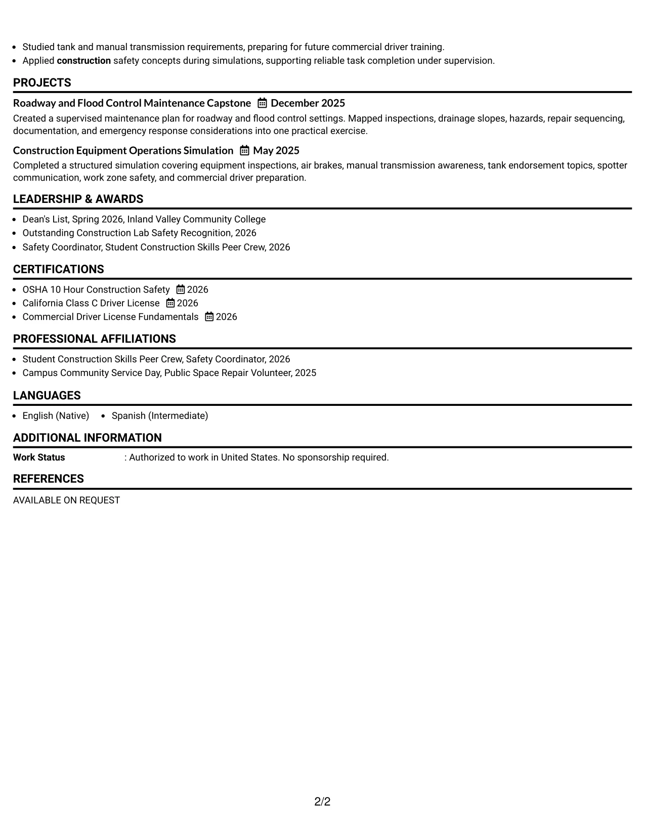 Resume Example Page 2