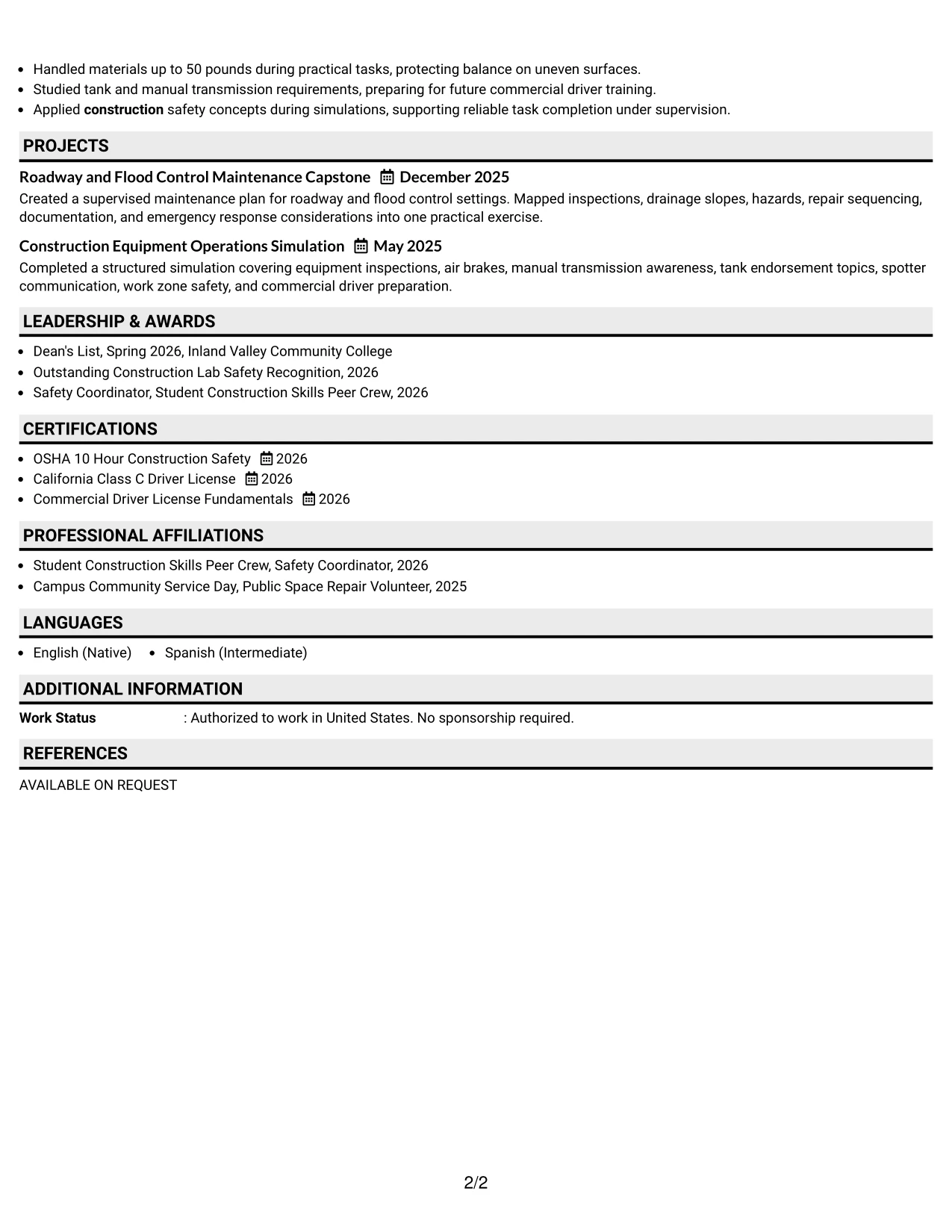 Resume Example Page 2
