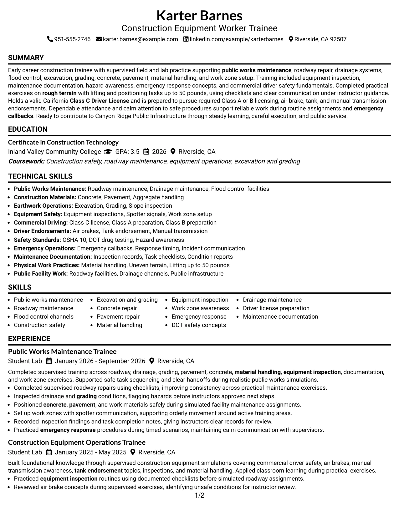 Resume Example Page 1