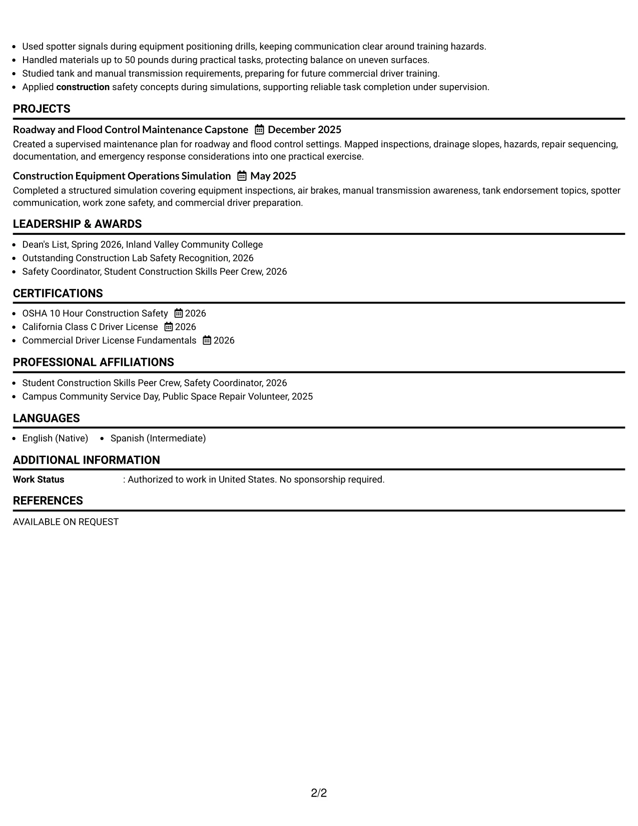 Resume Example Page 2