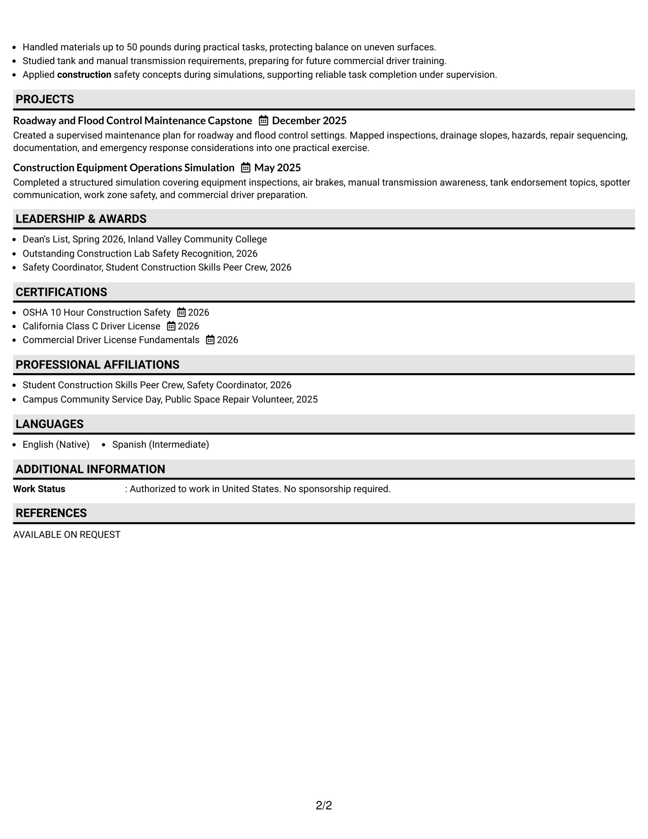 Resume Example Page 2