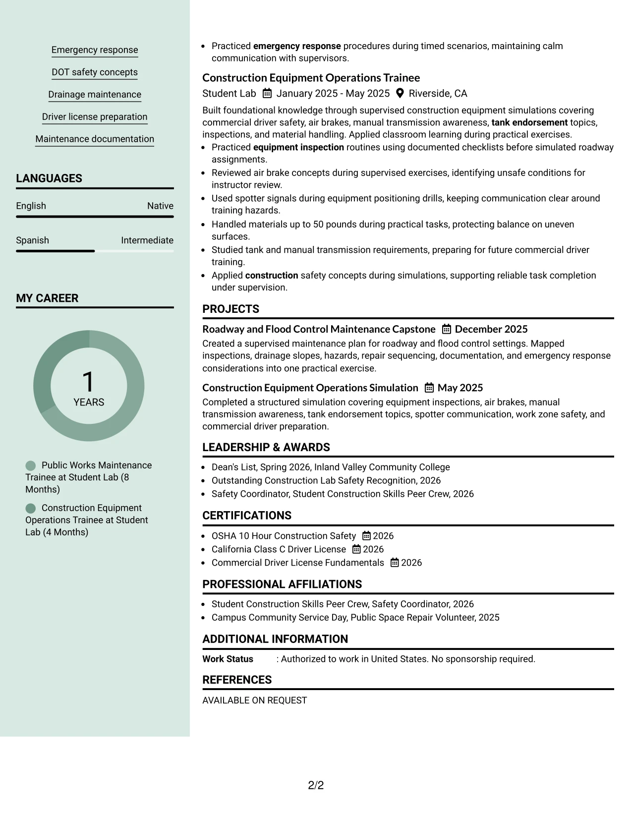 Resume Example Page 2
