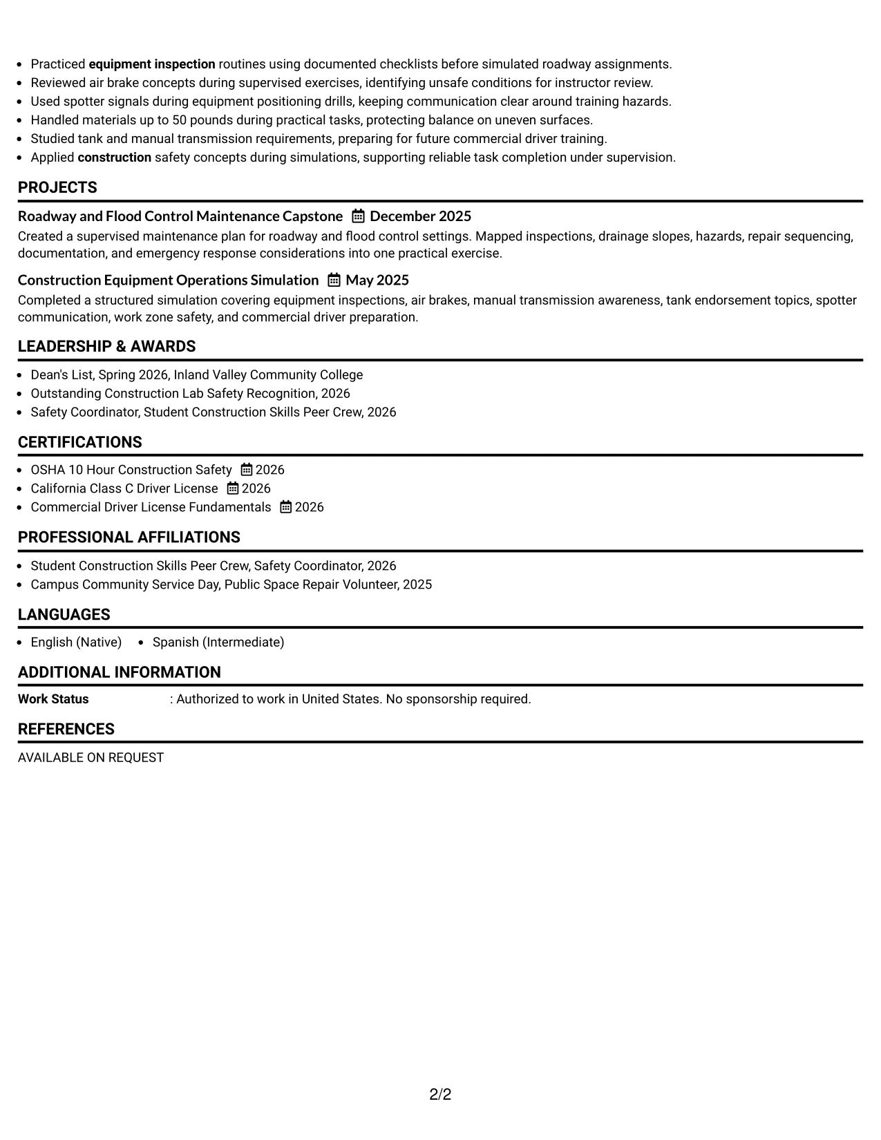 Resume Example Page 2