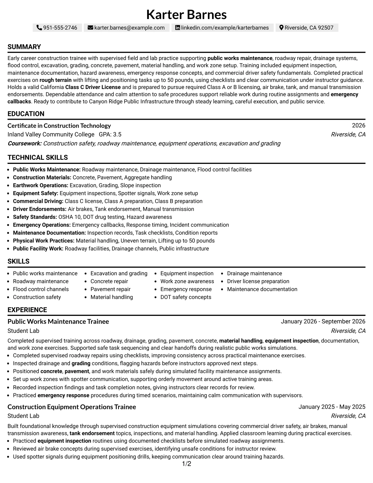 Resume Example Page 1