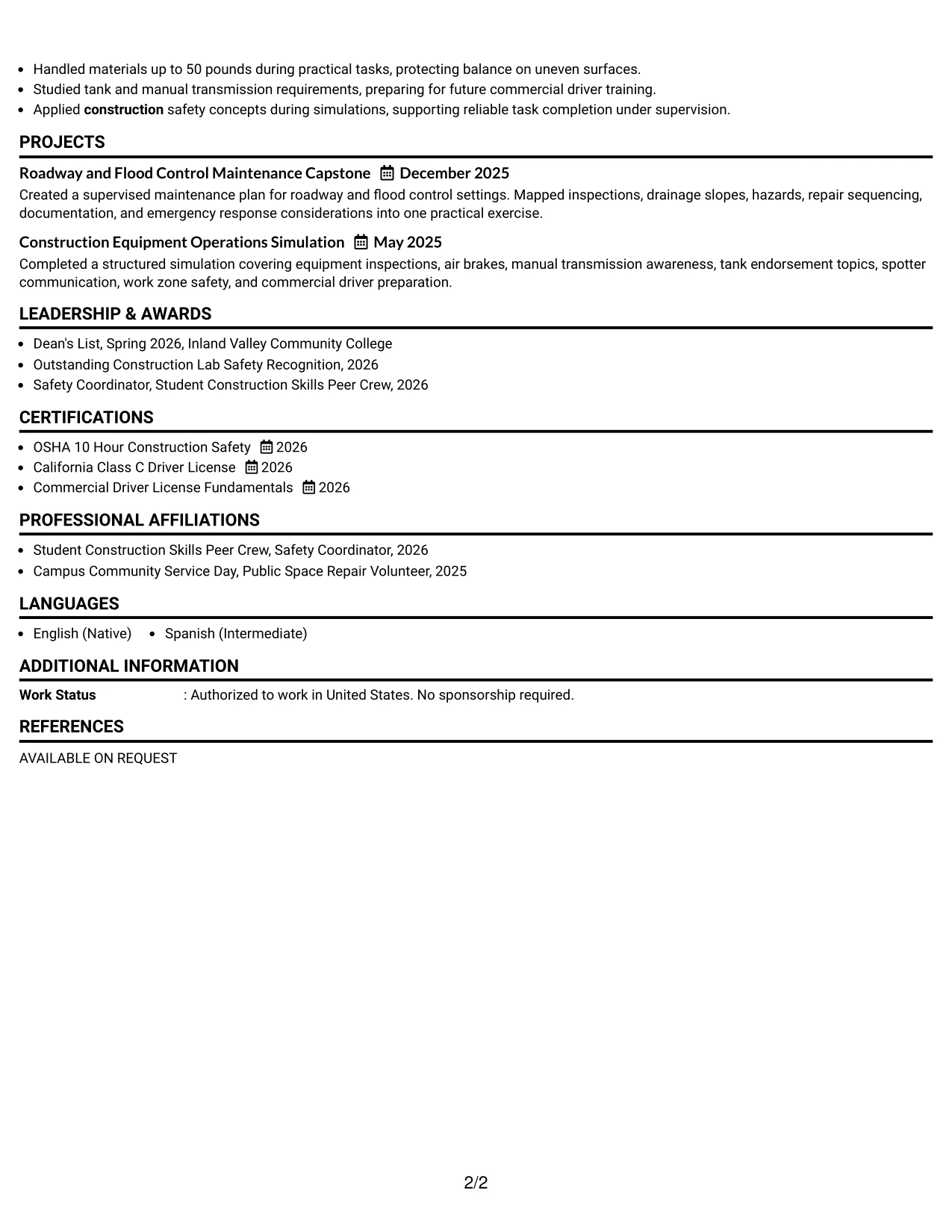 Resume Example Page 2