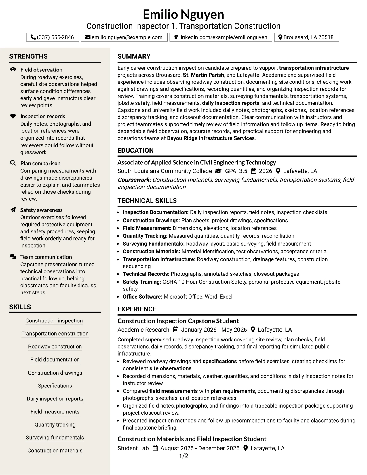 Resume Example Page 1