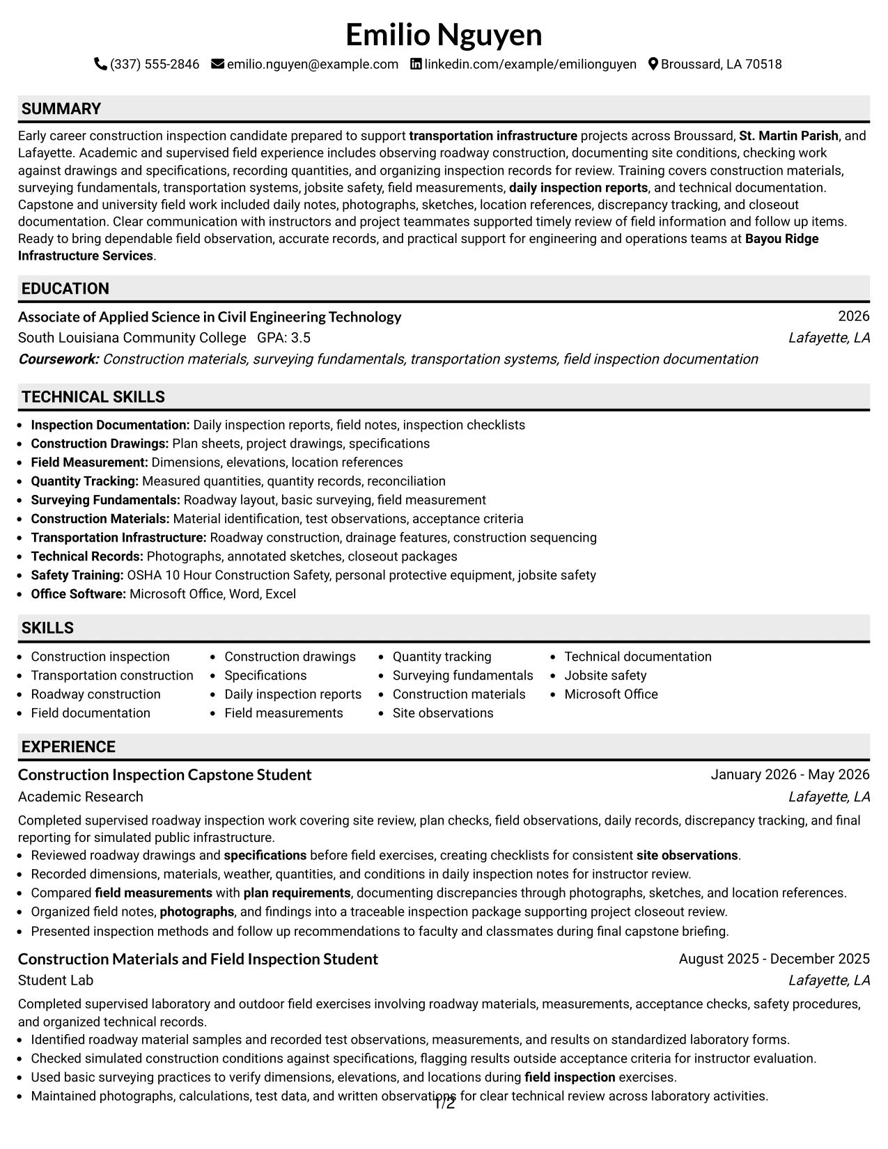 Resume Example Page 1