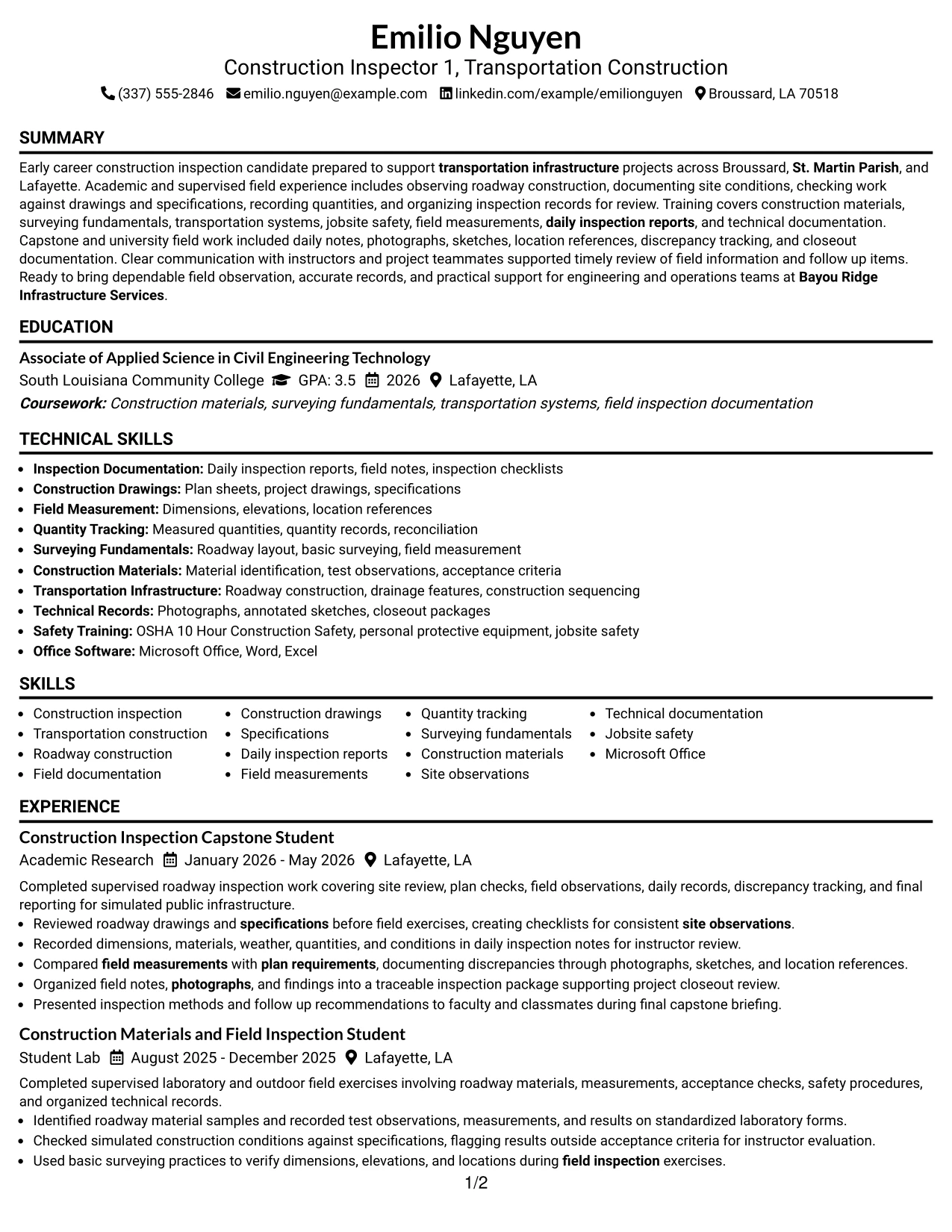 Resume Example Page 1