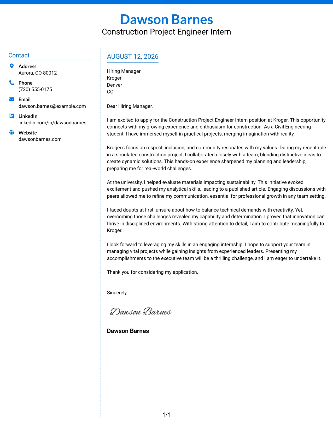 Resume Example Page 1