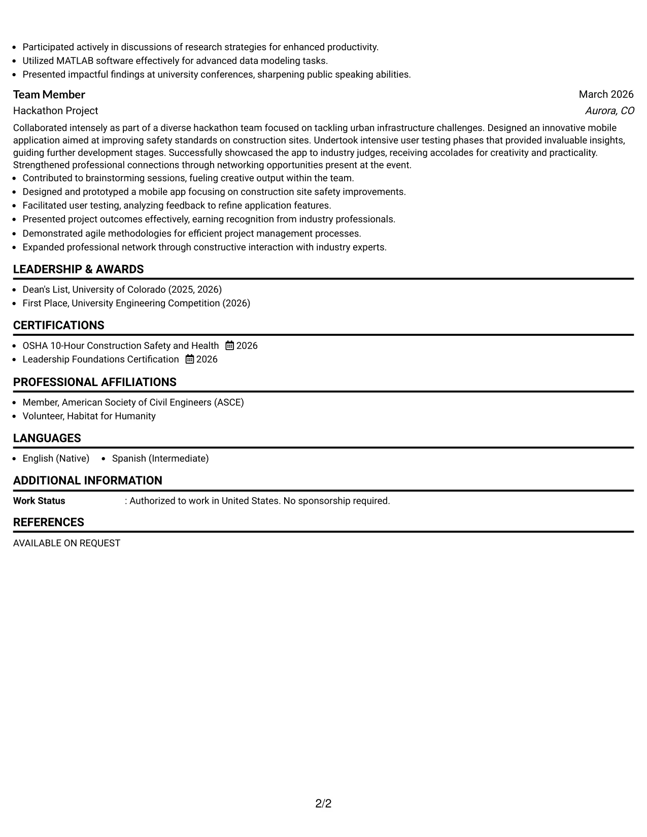 Resume Example Page 2