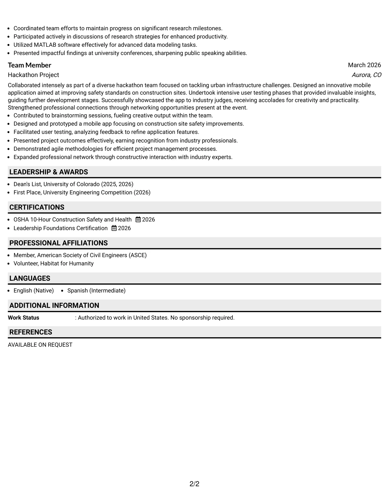 Resume Example Page 2