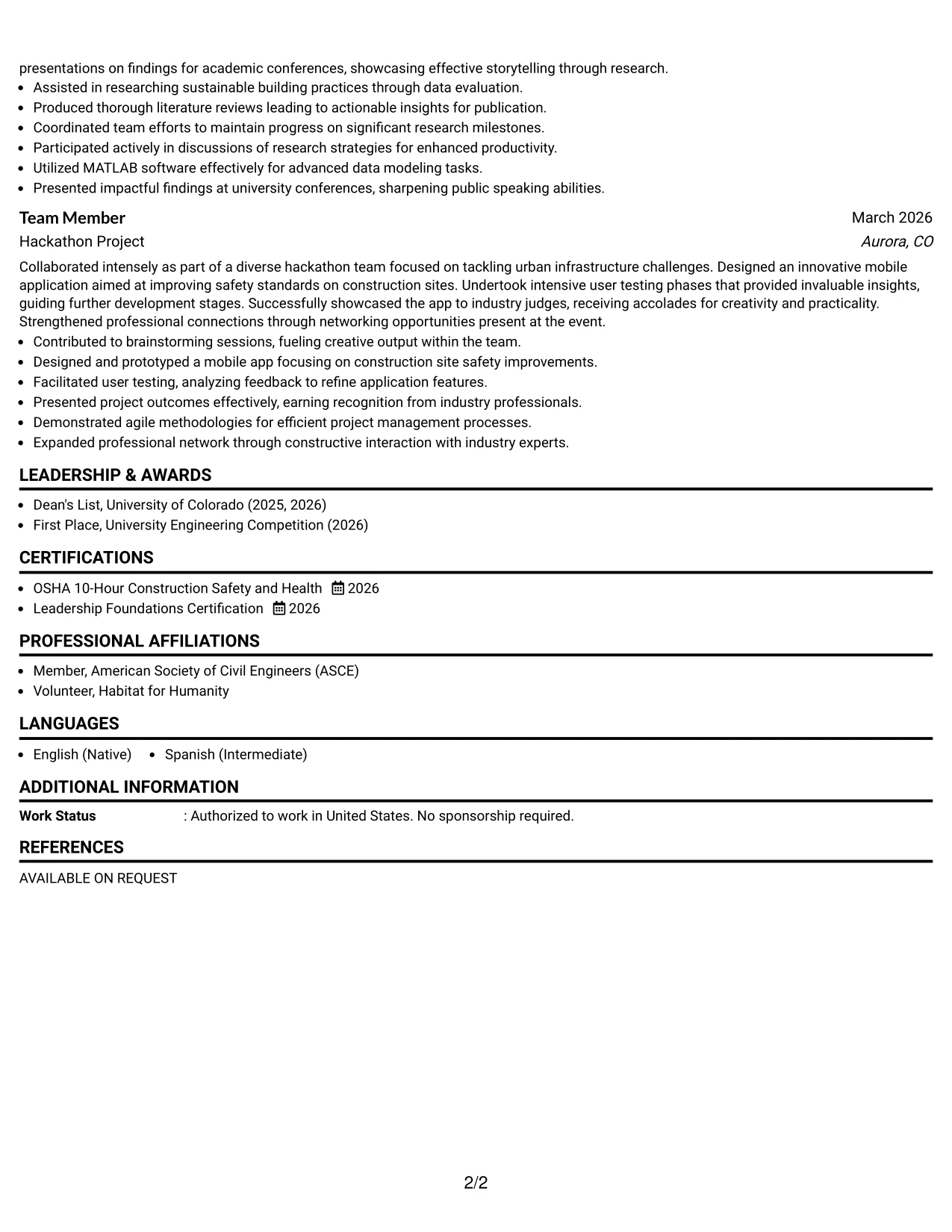 Resume Example Page 2