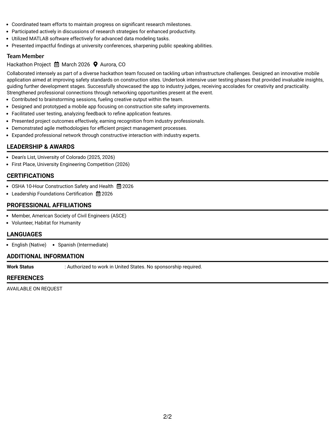 Resume Example Page 2