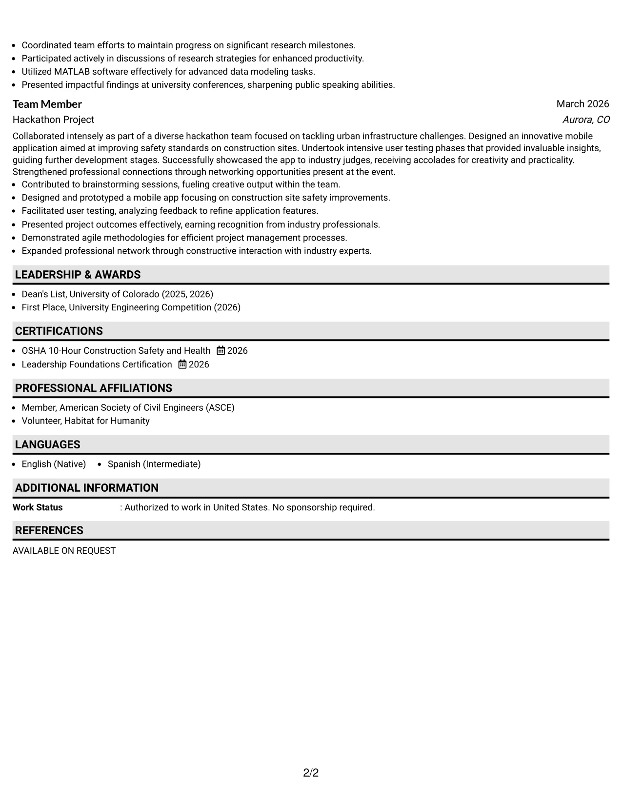 Resume Example Page 2