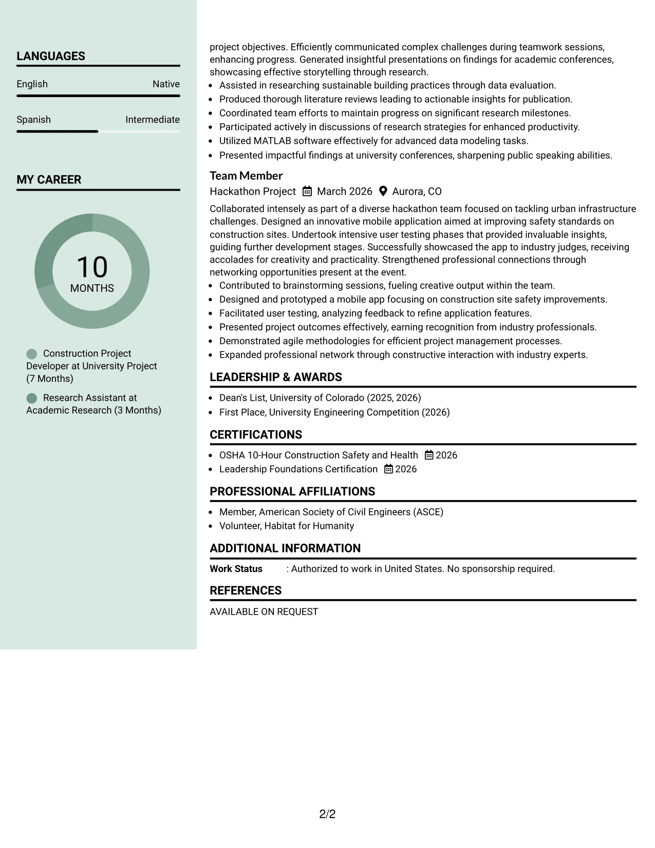 Resume Example Page 2
